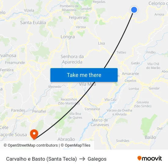 Carvalho e Basto (Santa Tecla) to Galegos map