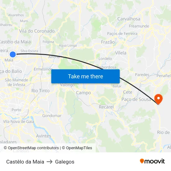 Castêlo da Maia to Galegos map