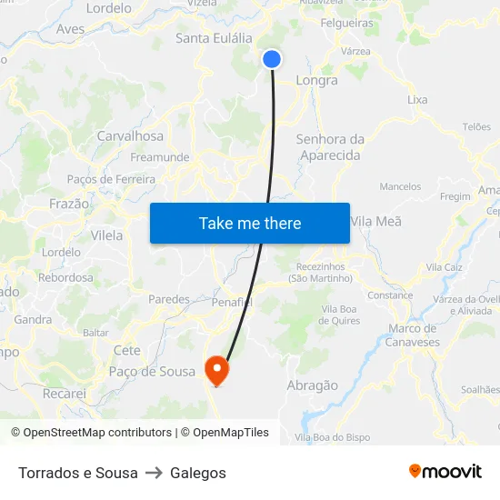 Torrados e Sousa to Galegos map