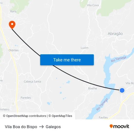 Vila Boa do Bispo to Galegos map