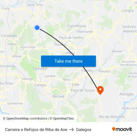 Carreira e Refojos de Riba de Ave to Galegos map