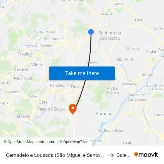 Cernadelo e Lousada (São Miguel e Santa Margarida) to Galegos map