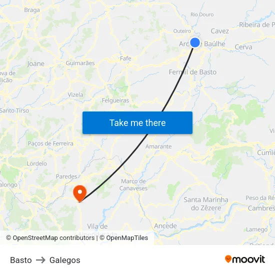 Basto to Galegos map