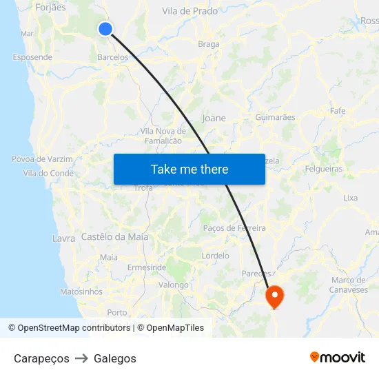 Carapeços to Galegos map
