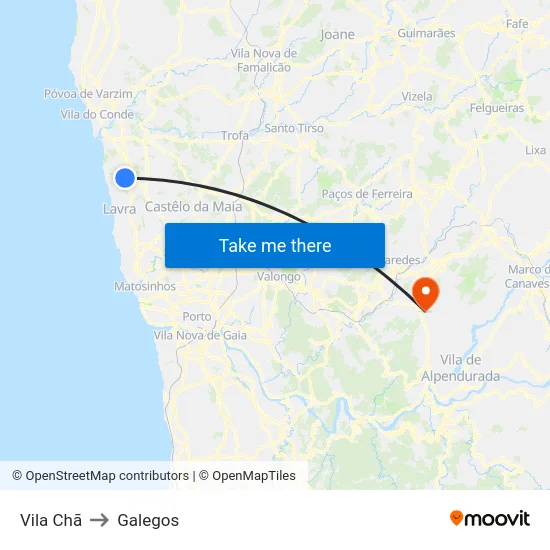 Vila Chã to Galegos map