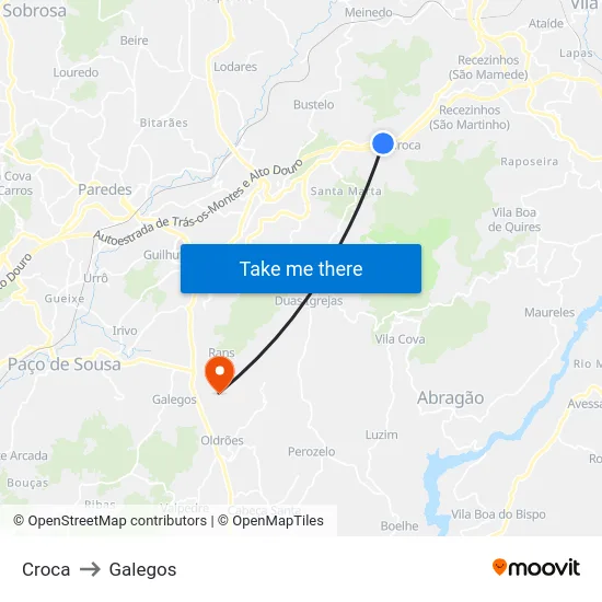 Croca to Galegos map
