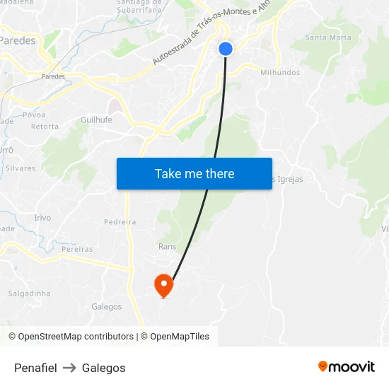 Penafiel to Galegos map