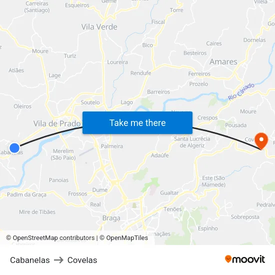 Cabanelas to Covelas map