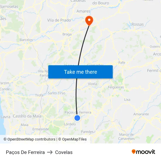 Paços De Ferreira to Covelas map
