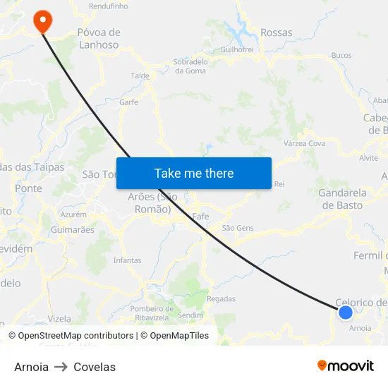Arnoia to Covelas map