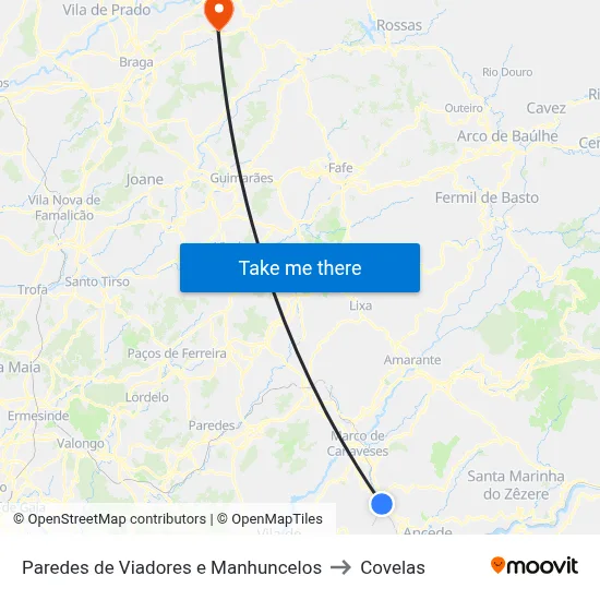 Paredes de Viadores e Manhuncelos to Covelas map
