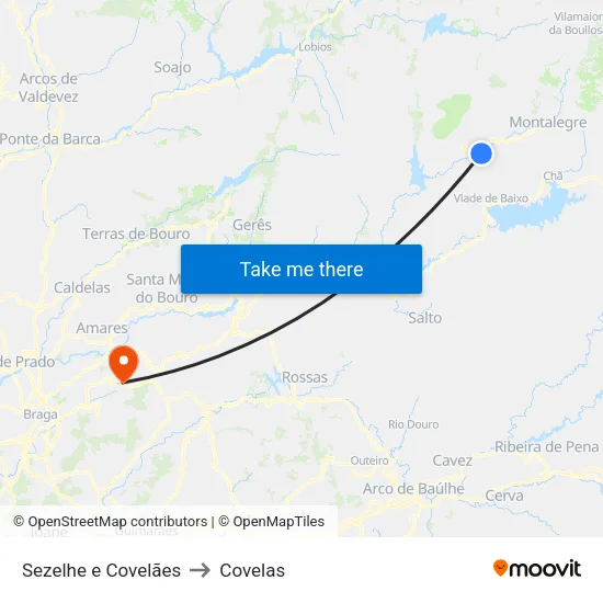 Sezelhe e Covelães to Covelas map