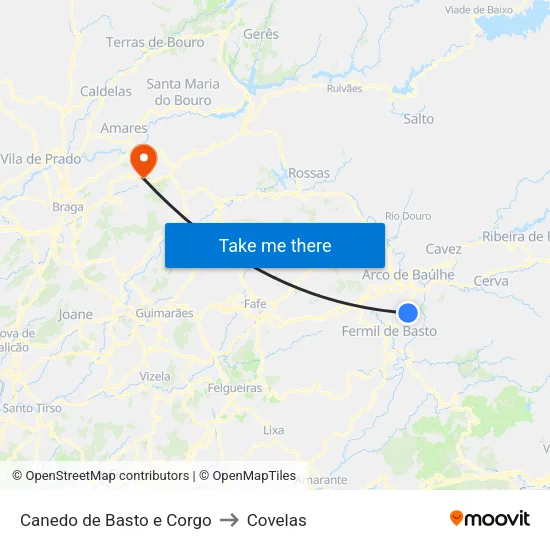 Canedo de Basto e Corgo to Covelas map