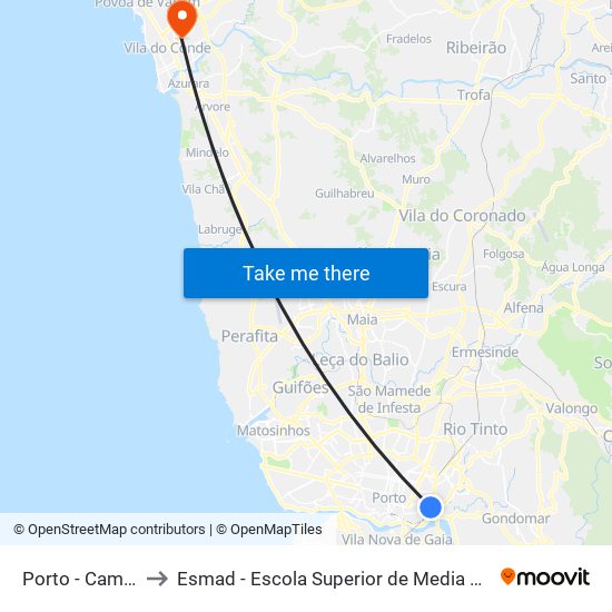 Porto - Campanhã to Esmad - Escola Superior de Media Artes e Design map