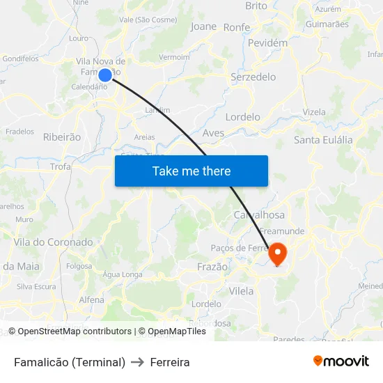 Famalicão (Terminal) to Ferreira map
