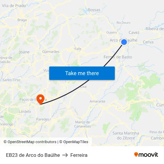 EB23 de Arco do Baúlhe to Ferreira map