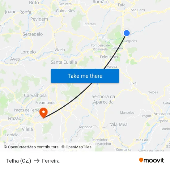 Telha (Cz.) to Ferreira map