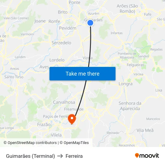 Guimarães (Terminal) to Ferreira map