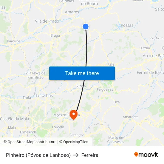 Pinheiro (Póvoa de Lanhoso) to Ferreira map