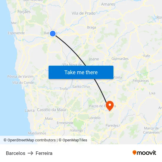 Barcelos to Ferreira map