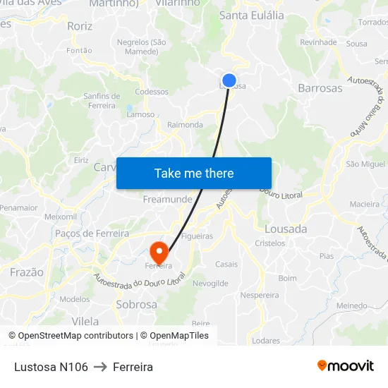 Lustosa N106 to Ferreira map