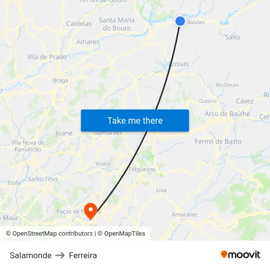 Salamonde to Ferreira map