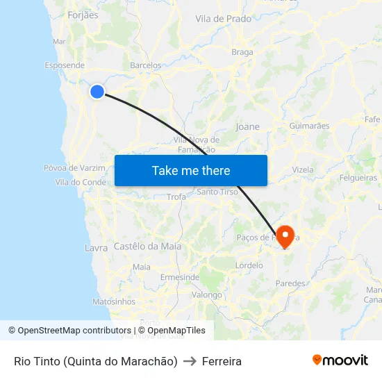 Rio Tinto (Quinta do Marachão) to Ferreira map