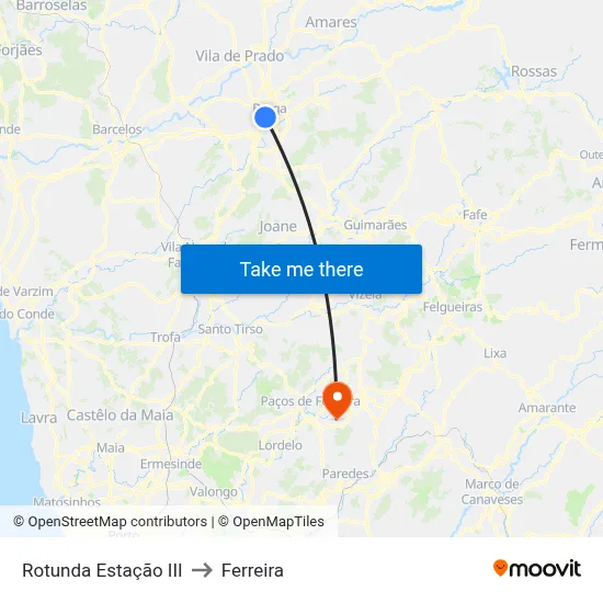 Rotunda Estação III to Ferreira map
