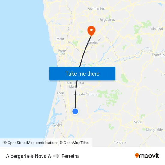 Albergaria-a-Nova A to Ferreira map