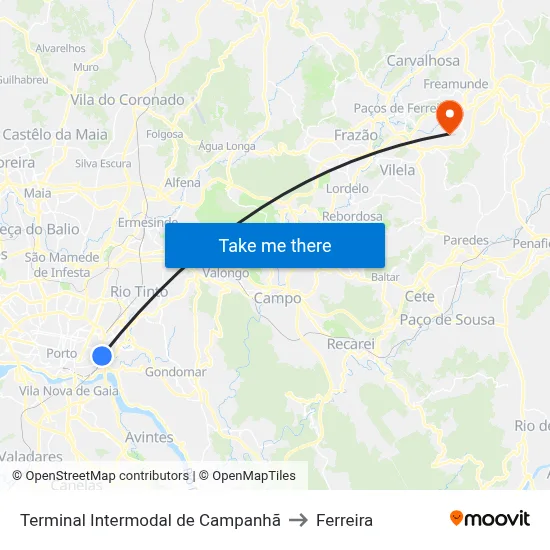 Terminal Intermodal de Campanhã to Ferreira map