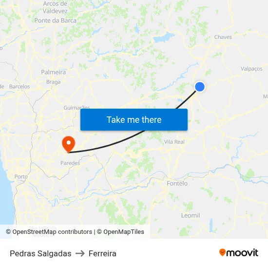 Pedras Salgadas to Ferreira map