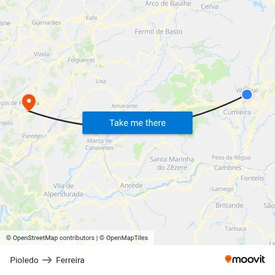 Pioledo to Ferreira map
