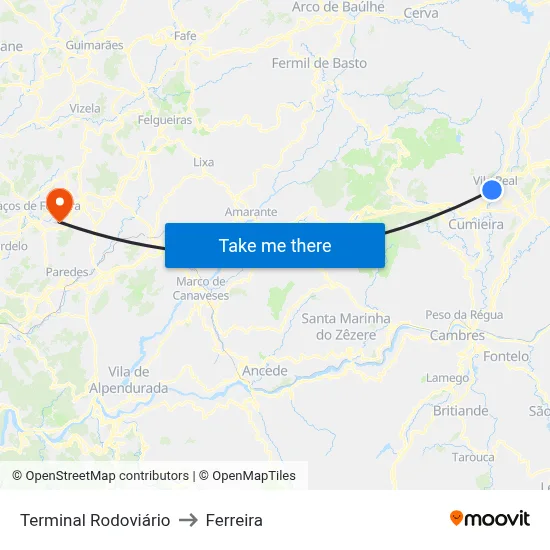 Terminal Rodoviário to Ferreira map