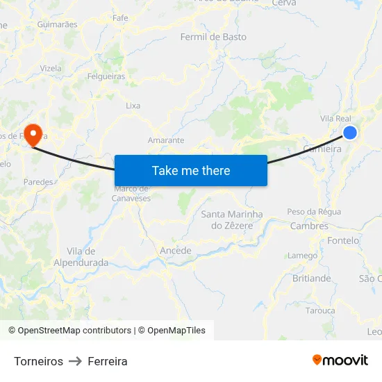 Torneiros to Ferreira map