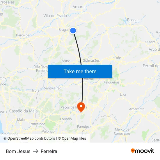 Bom Jesus to Ferreira map