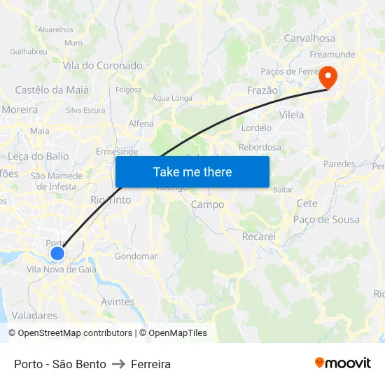 Porto - São Bento to Ferreira map