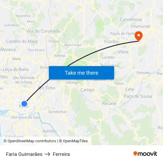 Faria Guimarães to Ferreira map