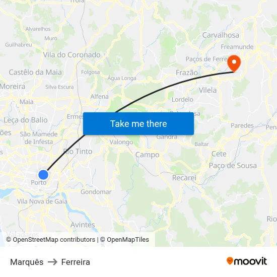 Marquês to Ferreira map