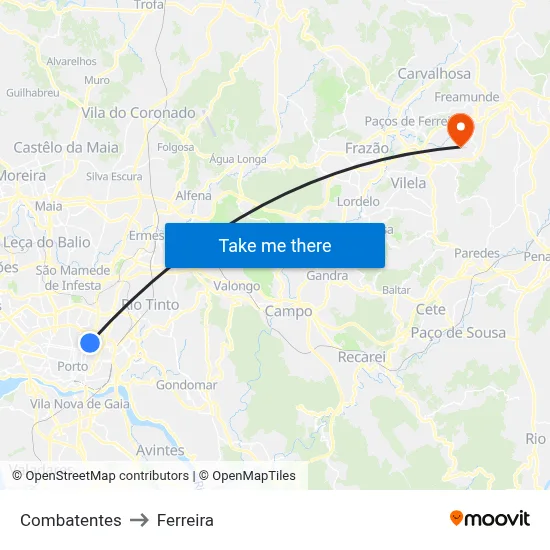 Combatentes to Ferreira map