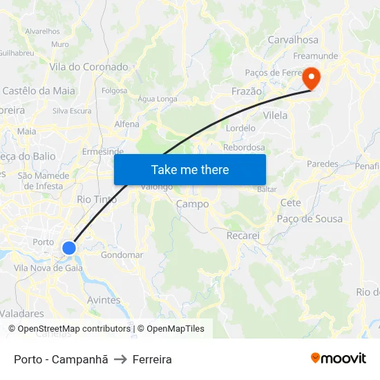 Porto - Campanhã to Ferreira map