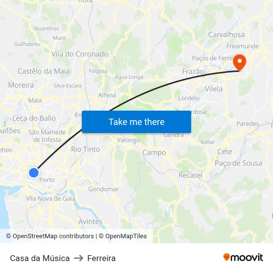 Casa da Música to Ferreira map