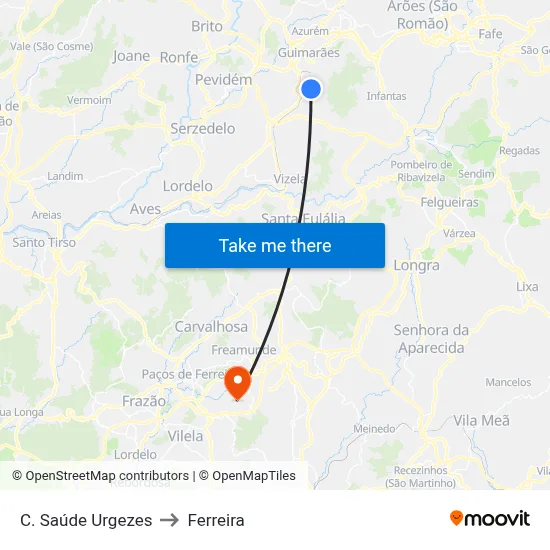 C. Saúde Urgezes to Ferreira map
