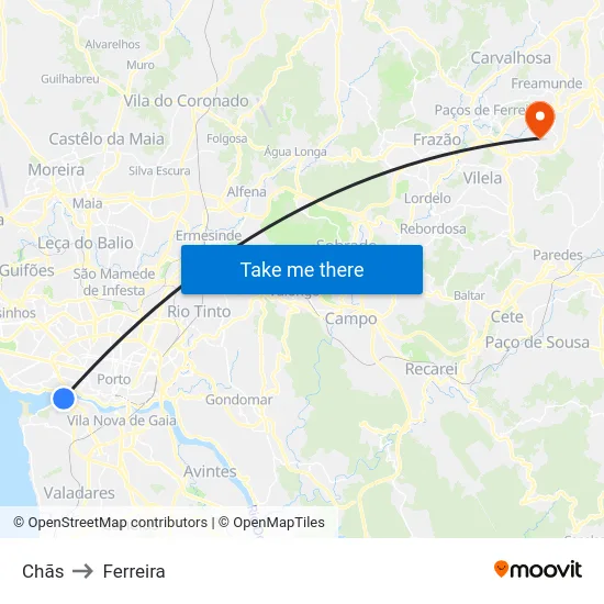 Chãs to Ferreira map