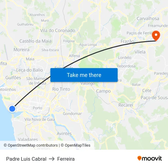 Padre Luis Cabral to Ferreira map