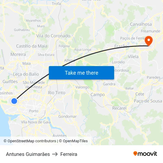 Antunes Guimarães to Ferreira map