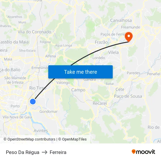 Peso Da Régua to Ferreira map