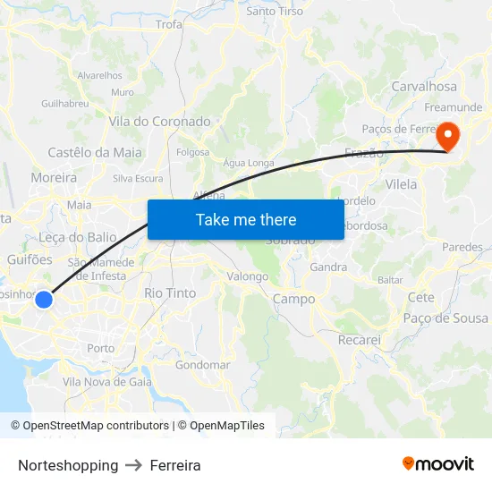 Norteshopping to Ferreira map