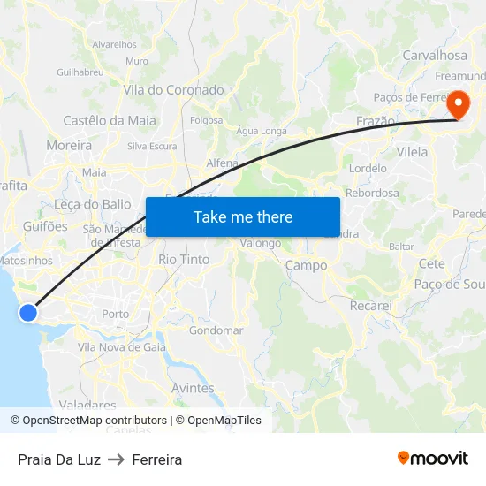 Praia Da Luz to Ferreira map