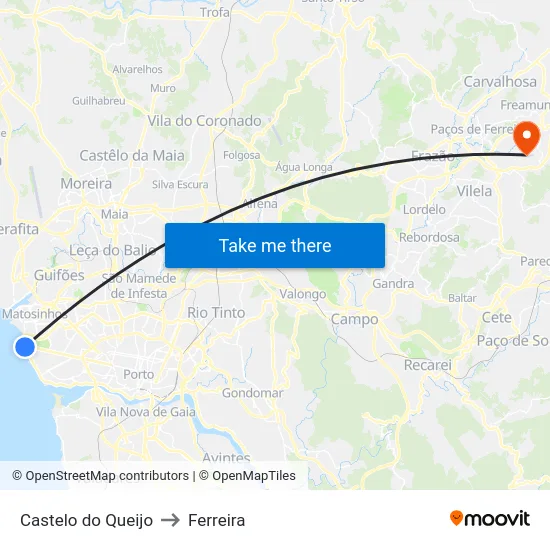 Castelo do Queijo to Ferreira map