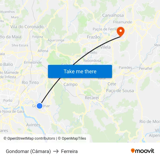 Gondomar (Câmara) to Ferreira map